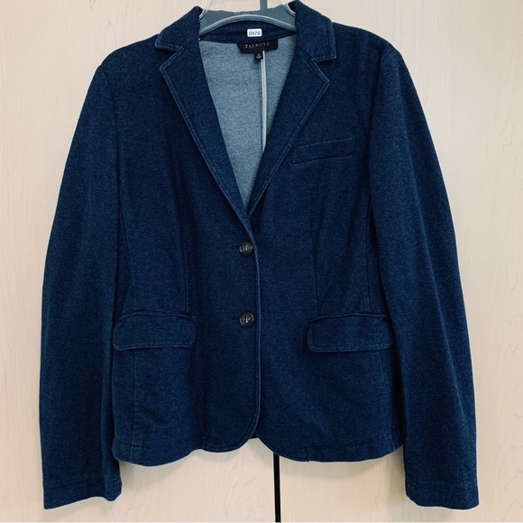 Talbots Womens Long Sleeve 2-Button Stretch Denim Blazer Jacket Dark Blue Size M - Picture 1 of 14